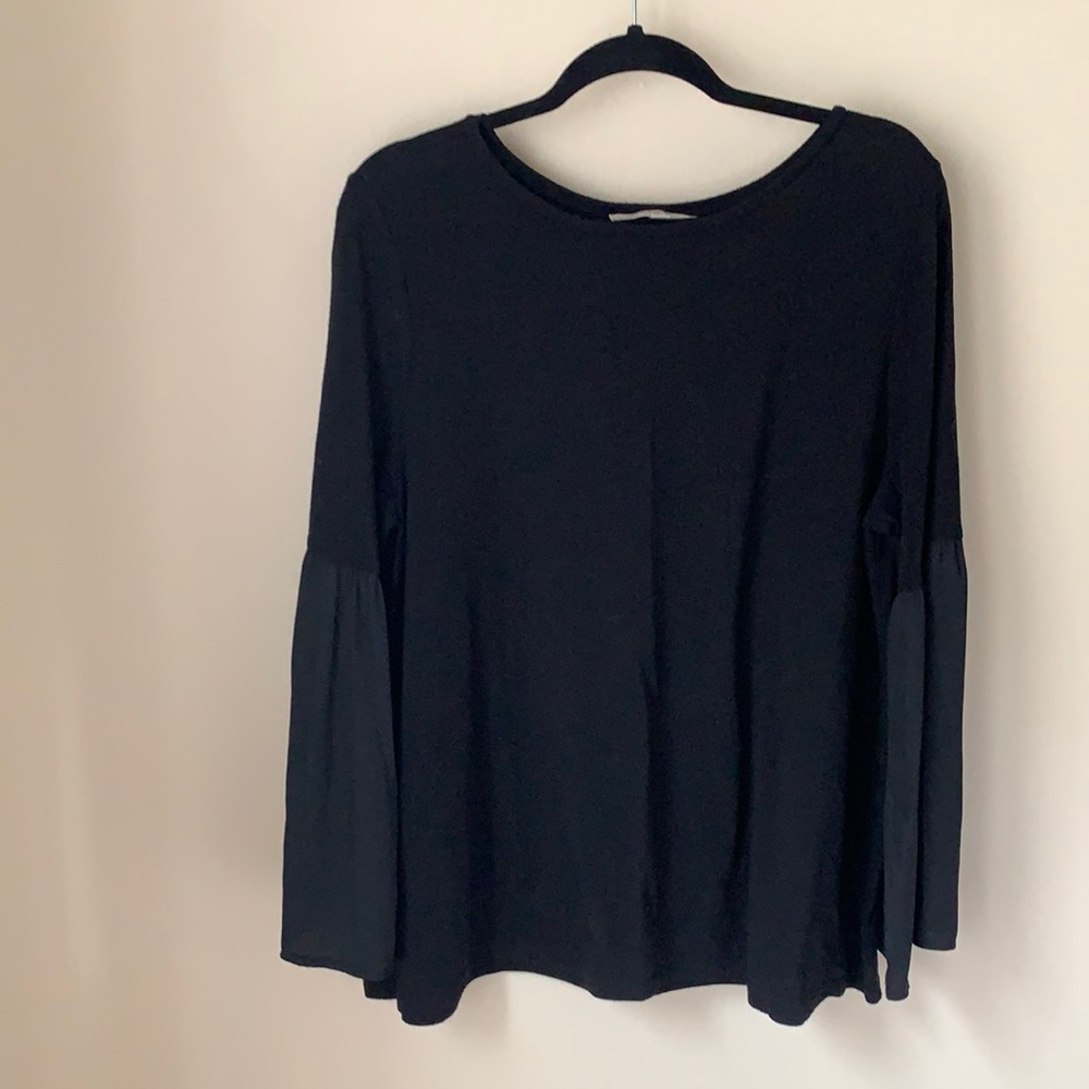 LOFT - Black Long Sleeve Blouse with Bell Sleeves